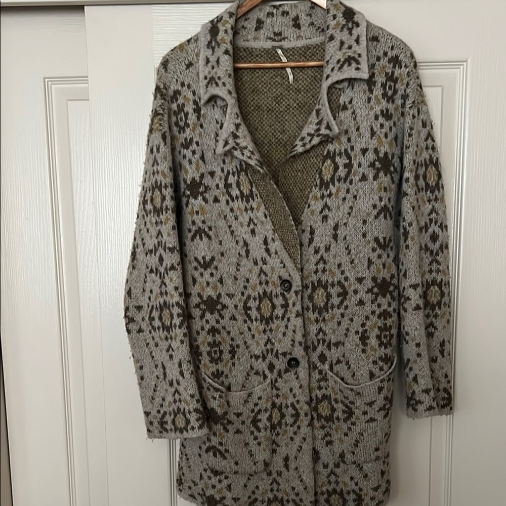 Free People Patterned Sweater Cardigan Coat